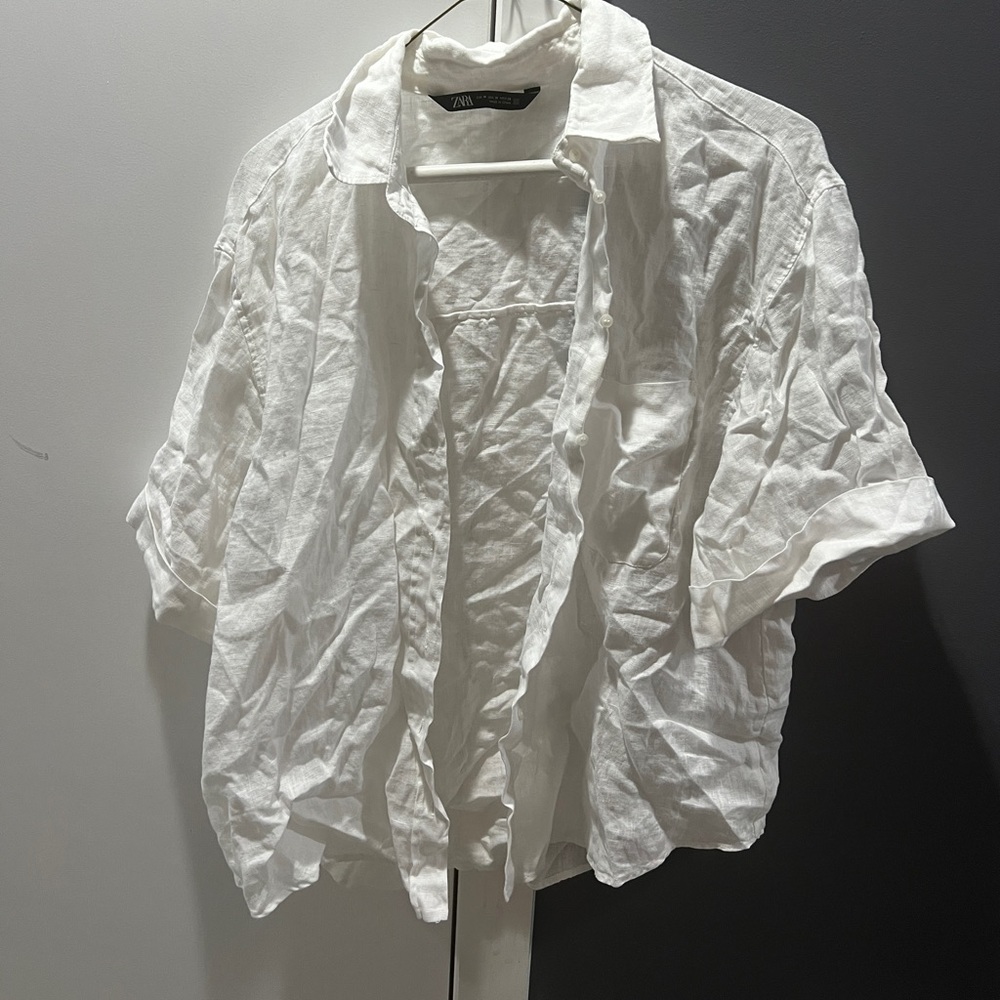 Zara Short Sleeve linen white button up